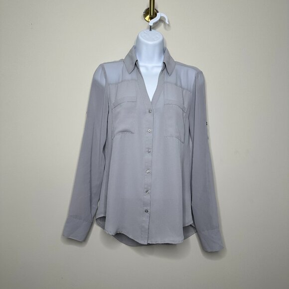 Express Grey The Portofino Shirt Button Front Women's XS - Picture 1 of 4